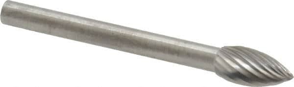 SGS Pro - 3/16" Cut Diam, 1/8" Shank Diam, Flame Head Single Cut Burr - Carbide, Radius End, 3/8" LOC - Americas Industrial Supply