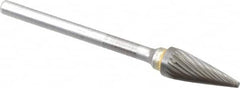 SGS Pro - 1/4" Cut Diam, 1/8" Shank Diam, Cone Head Single Cut Burr - Carbide, Point End, 1/2" LOC, 2-1/8" OAL - Americas Industrial Supply