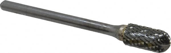 SGS Pro - 1/4" Cut Diam, 1/8" Shank Diam, Cylinder with Radius Head Double Cut Burr - Carbide, Radius End, 1/2" LOC, 2-15/16" OAL - Americas Industrial Supply