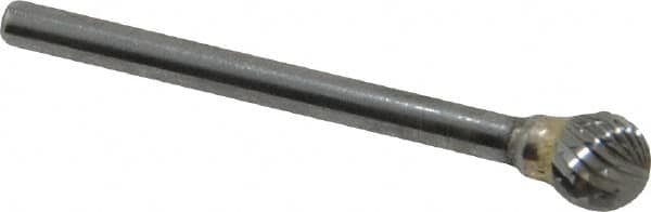SGS Pro - 1/4" Cut Diam, 1/8" Shank Diam, Ball Head Double Cut Burr - Carbide, Radius End, 7/32" LOC, 2" OAL - Americas Industrial Supply
