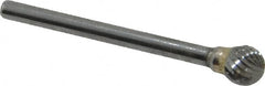 SGS Pro - 1/4" Cut Diam, 1/8" Shank Diam, Ball Head Double Cut Burr - Carbide, Radius End, 7/32" LOC, 2" OAL - Americas Industrial Supply