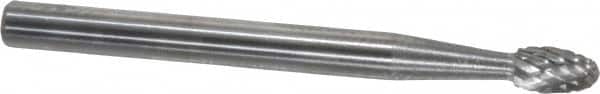 SGS Pro - 1/8" Cut Diam, 1/8" Shank Diam, Oval Head Double Cut Burr - Carbide, Radius End, 7/32" LOC, 1-1/2" OAL - Americas Industrial Supply