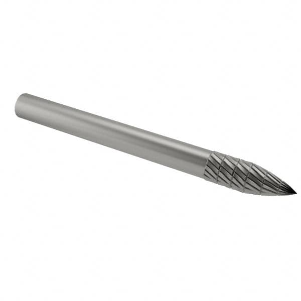 SGS Pro - 1/8" Cut Diam, 1/8" Shank Diam, Tree Head Double Cut Burr - Carbide, Point End, 5/16" LOC - Americas Industrial Supply