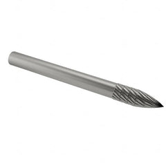 SGS Pro - 1/8" Cut Diam, 1/8" Shank Diam, Tree Head Double Cut Burr - Carbide, Point End, 5/16" LOC - Americas Industrial Supply