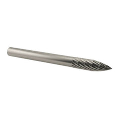 SGS Pro - 1/8" Cut Diam, 1/8" Shank Diam, Tree Head Double Cut Burr - Carbide, Point End, 3/8" LOC, 1-1/2" OAL - Americas Industrial Supply