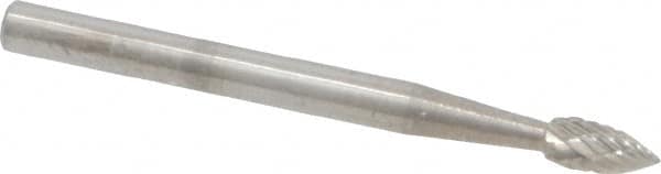 SGS Pro - 1/8" Cut Diam, 1/8" Shank Diam, Flame Head Double Cut Burr - Carbide, Radius End, 1/4" LOC, 1-1/2" OAL - Americas Industrial Supply