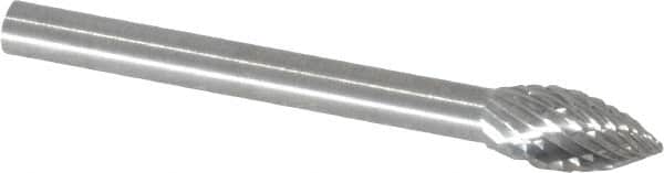 SGS Pro - 3/16" Cut Diam, 1/8" Shank Diam, Flame Head Double Cut Burr - Carbide, Radius End, 3/8" LOC - Americas Industrial Supply