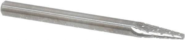SGS Pro - 1/8" Cut Diam, 1/8" Shank Diam, Cone Head Double Cut Burr - Carbide, Point End, 11/32" LOC, 1-1/2" OAL - Americas Industrial Supply