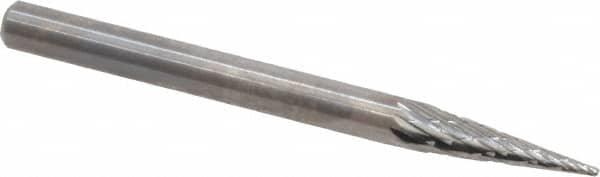 SGS Pro - 1/8" Cut Diam, 1/8" Shank Diam, Cone Head Double Cut Burr - Carbide, Point End, 7/16" LOC, 1-1/2" OAL - Americas Industrial Supply