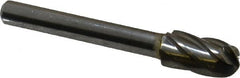 SGS Pro - 3/8" Cut Diam, 1/4" Shank Diam, Cylinder with Radius Head Single Cut Burr - Carbide, Radius End, 3/4" LOC, 2-1/2" OAL - Americas Industrial Supply