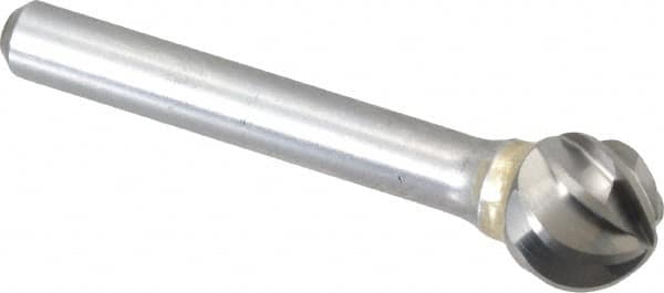 SGS Pro - 1/2" Cut Diam, 1/4" Shank Diam, Ball Head Single Cut Burr - Carbide, Radius End, 7/16" LOC, 2-13/64" OAL - Americas Industrial Supply