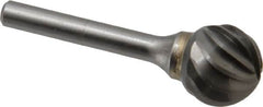 SGS Pro - 3/4" Cut Diam, 1/4" Shank Diam, Ball Head Single Cut Burr - Carbide, Radius End, 11/16" LOC, 2-7/16" OAL - Americas Industrial Supply
