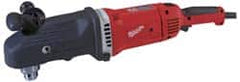 Milwaukee Tool - 1/2" Keyed Chuck, 450 & 1,750 RPM, Angled Handle Electric Drill - 13 Amps, 120 Volts, Reversible, Includes Side Handle - Americas Industrial Supply