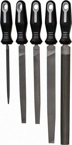 Nicholson - 5 Piece American Pattern File Set - 6", 8", 10" Long, Bastard Coarseness, Set Includes Flat, Half Round, Mill, Slim Taper - Americas Industrial Supply