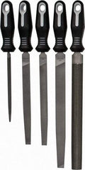 Nicholson - 5 Piece American Pattern File Set - 6", 8", 10" Long, Bastard Coarseness, Set Includes Flat, Half Round, Mill, Slim Taper - Americas Industrial Supply