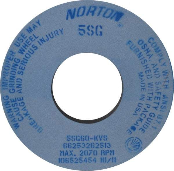 Norton - 12" Diam x 5" Hole x 1" Thick, K Hardness, 60 Grit Surface Grinding Wheel - Ceramic, Type 1, Medium Grade, 2,070 Max RPM, Vitrified Bond, No Recess - Americas Industrial Supply