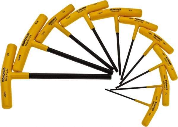 Bondhus - 10 Piece T-Handle Hex Key Set - Hex Range 3/32 to 3/8", Protanium High Torque Steel - Americas Industrial Supply