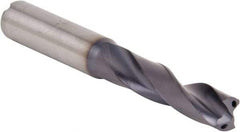 Kennametal - 31/64" 140° Spiral Flute Solid Carbide Screw Machine Drill Bit - Multilayer TiAlN Finish, Right Hand Cut, 2.3622" Flute Length, 4.2126" OAL, Standard Point, Straight Shank, Through Coolant - Americas Industrial Supply