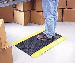 Wearwell - 5' Long x 3' Wide, Dry Environment, Anti-Fatigue Matting - Black with Yellow Borders, Vinyl with Vinyl Sponge Base, Beveled on 4 Sides - Americas Industrial Supply