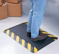 Wearwell - 75' Long x 4' Wide, Dry Environment, Anti-Fatigue Matting - Black with Yellow Chevron Borders, Vinyl with Nitrile Blend Base, Beveled on 4 Sides - Americas Industrial Supply