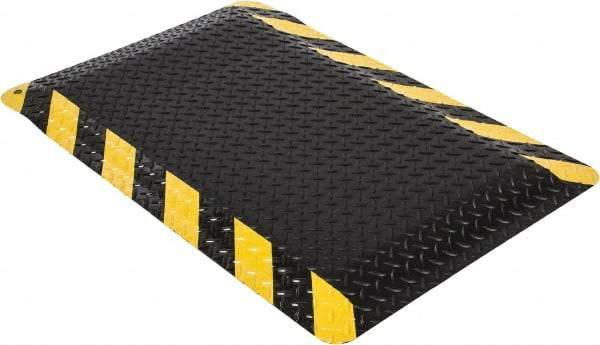 Wearwell - 3' Long x 2' Wide, Dry Environment, Anti-Fatigue Matting - Black with Yellow Chevron Borders, Vinyl with Nitrile Blend Base, Beveled on 4 Sides - Americas Industrial Supply