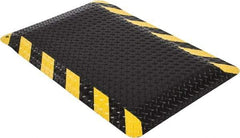Wearwell - 3' Long x 2' Wide, Dry Environment, Anti-Fatigue Matting - Black with Yellow Chevron Borders, Vinyl with Nitrile Blend Base, Beveled on 4 Sides - Americas Industrial Supply