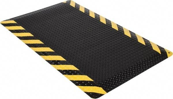 Wearwell - 5' Long x 3' Wide, Dry Environment, Anti-Fatigue Matting - Black with Yellow Chevron Borders, Vinyl with Nitrile Blend Base, Beveled on 4 Sides - Americas Industrial Supply