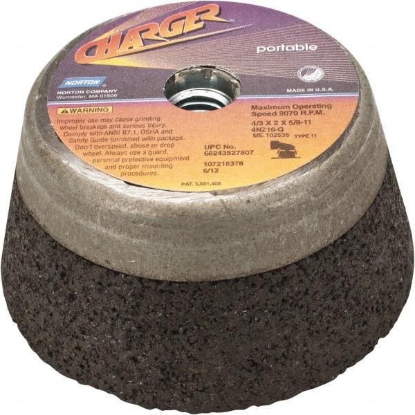 Norton - 4" Diam, 2" Overall Thickness, 16 Grit, Type 11 Tool & Cutter Grinding Wheel - Very Coarse Grade, Zirconia Alumina, Q Hardness, 9,070 RPM - Americas Industrial Supply