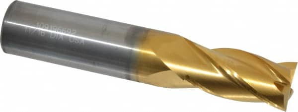 Atrax - 11/16", 1-3/8" LOC, 3/4" Shank Diam, 4" OAL, 4 Flute, Solid Carbide Square End Mill - Single End, TiN Finish, Spiral Flute, 30° Helix, Centercutting, Right Hand Cut, Right Hand Flute - Americas Industrial Supply
