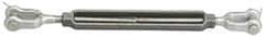 Made in USA - 3,500 Lb Load Limit, 5/8" Thread Diam, 6" Take Up, Stainless Steel Jaw & Jaw Turnbuckle - 7-3/4" Body Length, 7/8" Neck Length, 16" Closed Length - Americas Industrial Supply