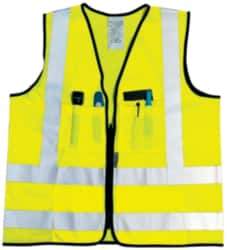 OccuNomix - Size 4XL High Visibility Orange Solid Surveyor's Vest - 56 to 58" Chest, ANSI 107-2015, Zipper Closure, 12 Pockets, Polyester - Americas Industrial Supply