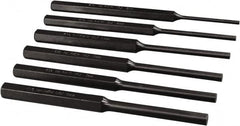 Mayhew - 6 Piece, 3 to 8mm, Roll Pin Punch Set - Hex Shank, Alloy Steel, Comes in Pouch - Americas Industrial Supply