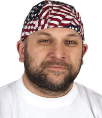 OccuNomix - Size Universal Cooling Tie Hat - Cotton, Tie Closure, Blue, Red & White, Flag Pattern - Americas Industrial Supply