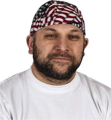 OccuNomix - Size Universal Cooling Tie Hat - Cotton, Tie Closure, Blue, Red & White, Flag Pattern - Americas Industrial Supply