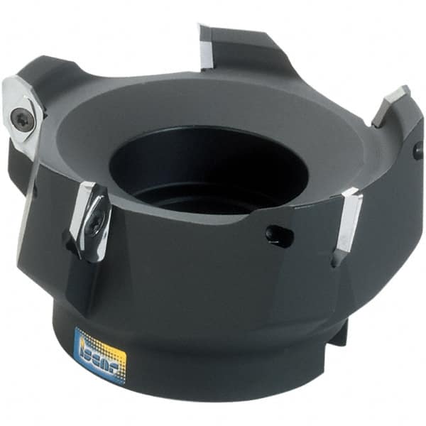 Iscar - 4 Inserts, 4" Cut Diam, 1-1/2" Arbor Diam, 0.622" Max Depth of Cut, Indexable Square-Shoulder Face Mill - 0/90° Lead Angle, 2-1/4" High, HM90 APCR 1605 Insert Compatibility, Through Coolant, Series Helialu - Americas Industrial Supply