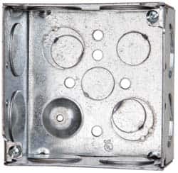 Cooper Crouse-Hinds - 1 Gang, (12) 1 & 3/4" Knockouts, Steel Square Outlet Box - 4" Overall Height x 4" Overall Width x 2-1/8" Overall Depth - Americas Industrial Supply
