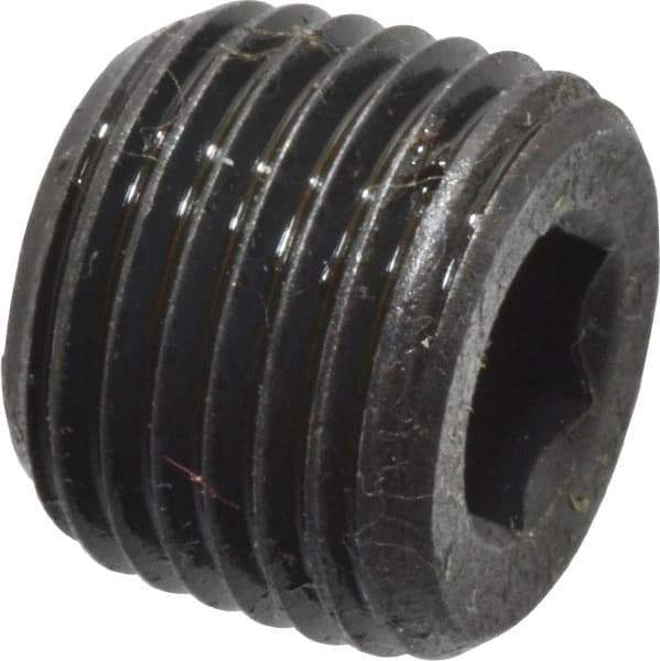 Made in USA - 1/8-27, 5/16" OAL, Alloy Steel Socket Pressure Plug - Uncoated, 3/4" Taper per Foot, 3/16" Hex Key - Americas Industrial Supply