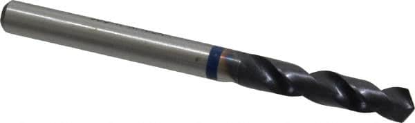 Accupro - #7 120° Spiral Flute Cobalt Screw Machine Drill Bit - TiAlN Finish, Right Hand Cut, 26mm Flute Length, 62mm OAL, Faceted Point, Straight Shank - Americas Industrial Supply
