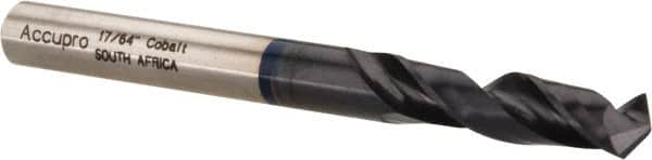 Accupro - 17/64" 120° Spiral Flute Cobalt Screw Machine Drill Bit - TiAlN Finish, Right Hand Cut, 34mm Flute Length, 74mm OAL, Faceted Point, Straight Shank - Americas Industrial Supply