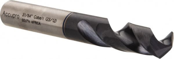 Accupro - 31/64" 120° Spiral Flute Cobalt Screw Machine Drill Bit - Americas Industrial Supply