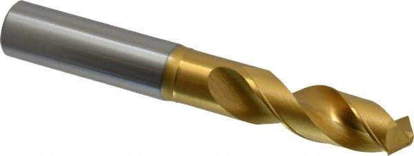 OSG - 15.00124mm 120° Spiral Flute Vanadium High Speed Steel Screw Machine Drill Bit - TiN Finish, Right Hand Cut, 56mm Flute Length, 116mm OAL, Faceted Point, Straight Shank - Americas Industrial Supply