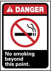 NMC - "Danger - No Smoking Beyond This Point", 14" Long x 10" Wide, Pressure-Sensitive Vinyl Safety Sign - Rectangle, 0.004" Thick, Use for Accident Prevention - Americas Industrial Supply