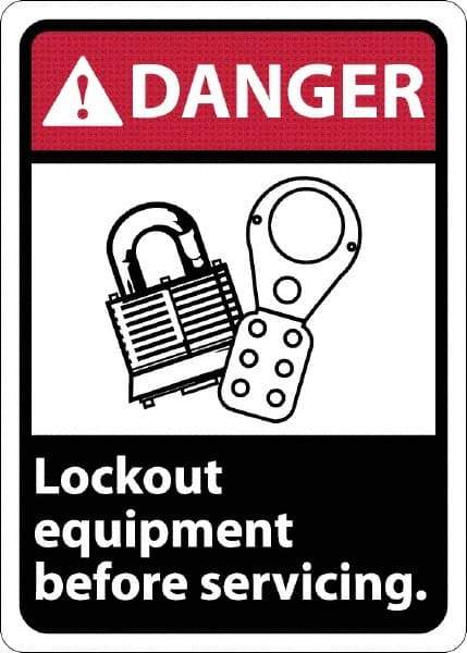 NMC - "Danger - Lock Out Equipment Before Servicing", 10" Long x 7" Wide, Rigid Plastic Safety Sign - Rectangle, 0.05" Thick, Use for Accident Prevention - Americas Industrial Supply