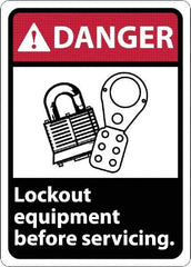 NMC - "Danger - Lock Out Equipment Before Servicing", 10" Long x 7" Wide, Rigid Plastic Safety Sign - Rectangle, 0.05" Thick, Use for Accident Prevention - Americas Industrial Supply