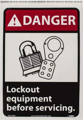 NMC - "Danger - Lock Out Equipment Before Servicing", 14" Long x 10" Wide, Pressure-Sensitive Vinyl Safety Sign - Rectangle, 0.004" Thick, Use for Accident Prevention - Americas Industrial Supply