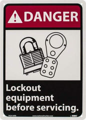 NMC - "Danger - Lock Out Equipment Before Servicing", 14" Long x 10" Wide, Rigid Plastic Safety Sign - Rectangle, 0.05" Thick, Use for Accident Prevention - Americas Industrial Supply