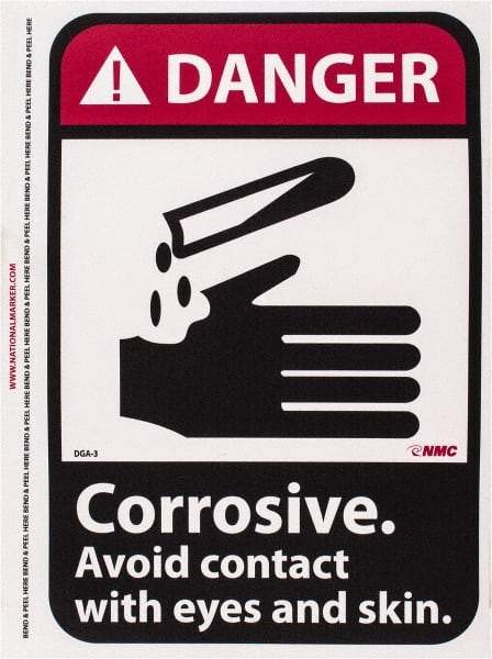 NMC - "Danger - Corrosive - Avoid Contact with Eyes and Skin", 10" Long x 7" Wide, Pressure-Sensitive Vinyl Safety Sign - Rectangle, 0.004" Thick, Use for Accident Prevention - Americas Industrial Supply