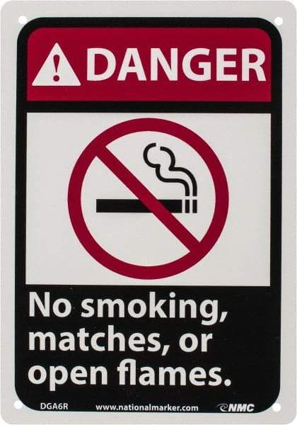 NMC - "Danger - No Smoking, Matches or Open Flames", 10" Long x 7" Wide, Rigid Plastic Safety Sign - Rectangle, 0.05" Thick, Use for Accident Prevention - Americas Industrial Supply