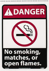 NMC - "Danger - No Smoking, Matches or Open Flames", 14" Long x 10" Wide, Pressure-Sensitive Vinyl Safety Sign - Rectangle, 0.004" Thick, Use for Accident Prevention - Americas Industrial Supply