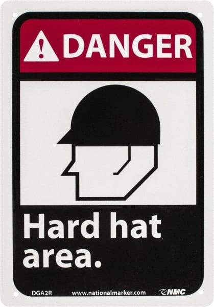 NMC - "Danger - Hard Hat Area", 10" Long x 7" Wide, Rigid Plastic Safety Sign - Rectangle, 0.05" Thick, Use for Accident Prevention - Americas Industrial Supply